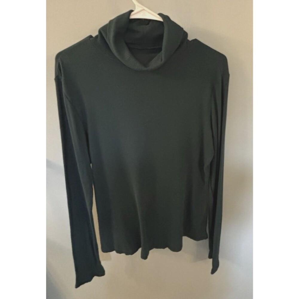 Sonoma Womens Dark Green Stretchy Turtleneck Ribbed Top Large